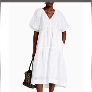 NWT Frame women’s v-neck puff sleeve maxi dress white with eyelet details